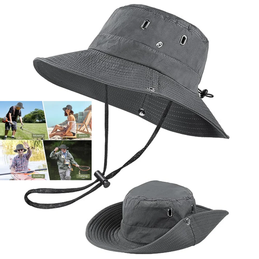 Mens Portable Outdoor Sun Hat UV Protection Bucket Safari Wide Brim Fisherman Cap Women Fisherman Sun Hat New 2024