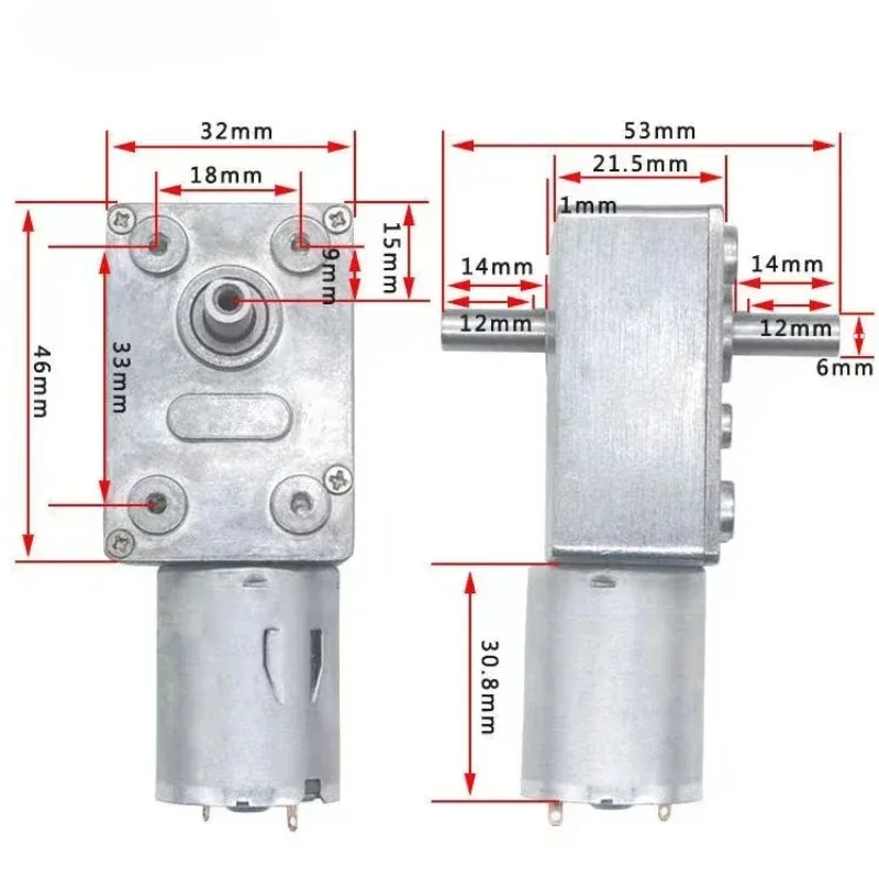 12V Volt DC Worm Geared Double Shaft Motor 6V Dual Output Shaft Reducer Motors 24V DC Reversed Reduction Self-lock JGY370