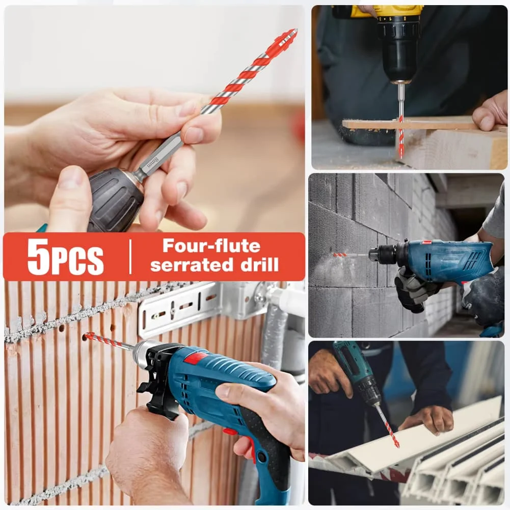 

For Tile Drilling Serrated Drill Bit Four-flute Design Drill Bits For Efficiency Drill Bit Four-flute Design 4-flute Design