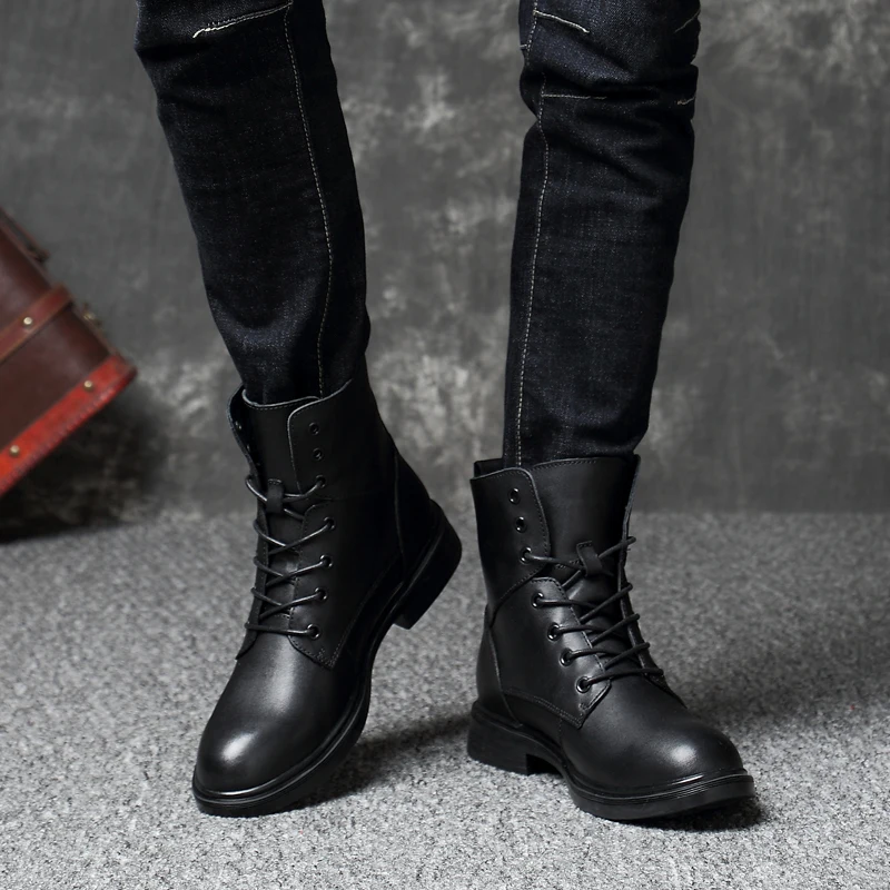 Big Size 50 Men Casual Genuine Leather Boots Lace Up Winter Men Dress Boot Mens Cotton Shoes Ankle Boots Motorcycle Shoes