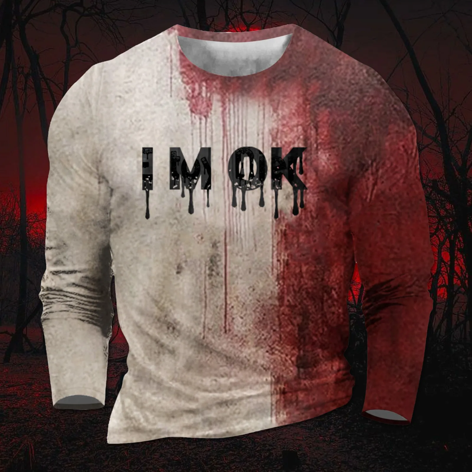 

Halloween Bloody Printed Horror Bloody T Shirt 2024 Mens Casual Fashion Street Long Sleeve TShirt Mens Clothes O-neck Tee Tops