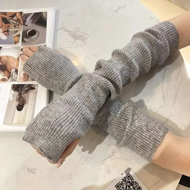 Long Fingerless Gloves Y2k Mitten Winter Warm Arm Knitted Sleeves Japanese Harajuku Colorful Soft Oversleeves Apparels for Girls