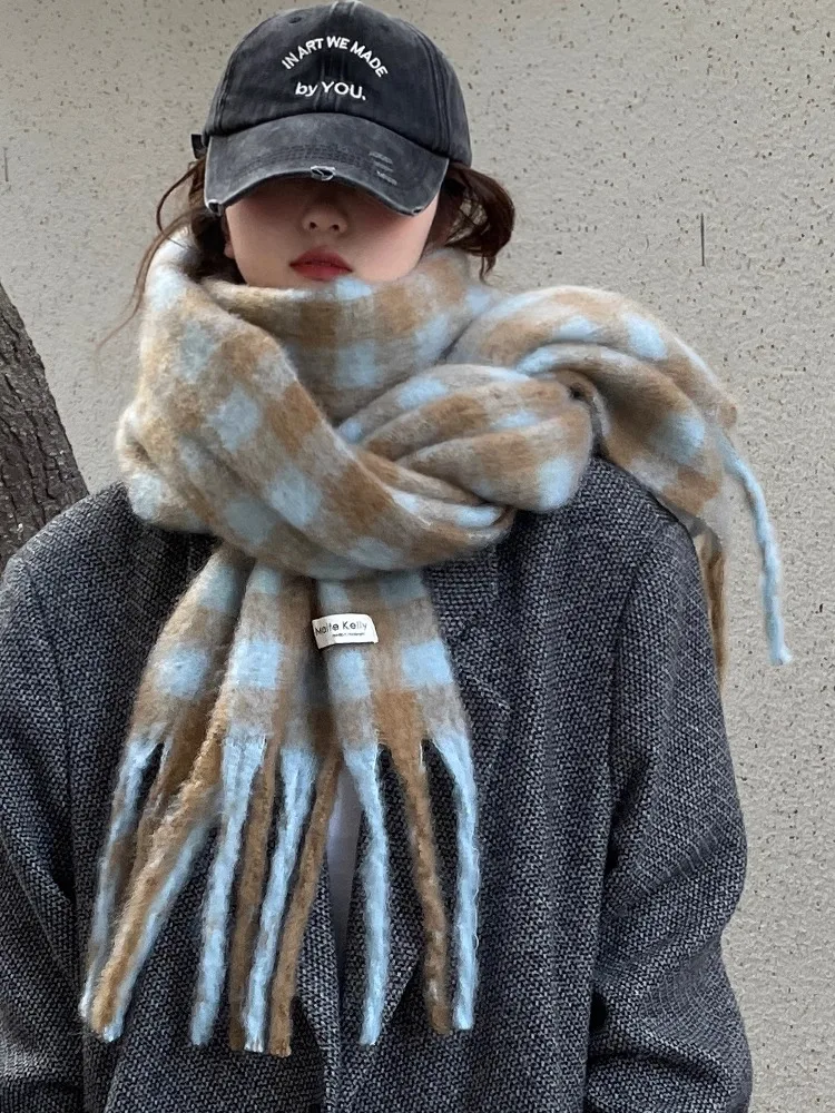 

Шарф с бахромой для женщин, зимний толстый маленький пакет, новинка 2025 года, универсальная шаль в корейском стиле