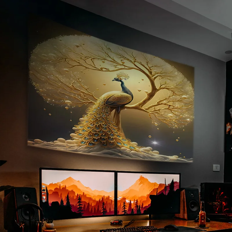 Golden Peacock Money Tree Tapestry Polyester Wall Hanging For Bedroom, Dorm Decor Includes Free Accessories Perfect Gift Idea