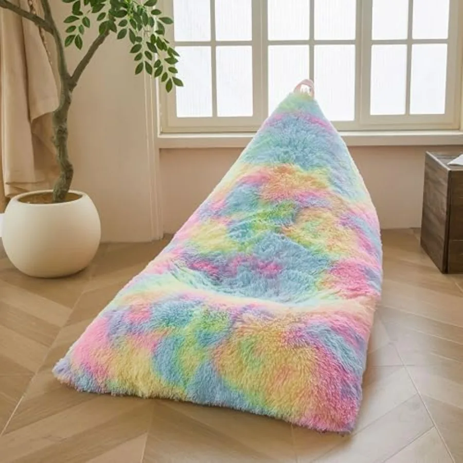 

Fluffy Stuffed Animal Storage Bean Bag Cover No Filler,Fuzzy Faux Fur Beanbag Organizer with Handle for Teens Girls Adults, Sha