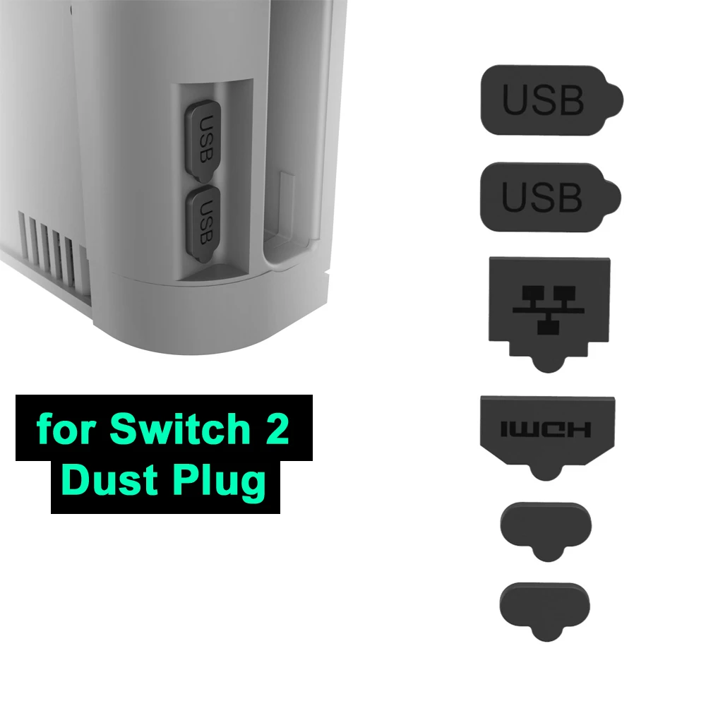 6in1 Silicone Dust Plugs Set for Switch 2 Consoles LAN Port Type-C USB Dock Dustproof Cover for Switch2 Gaming Accessories