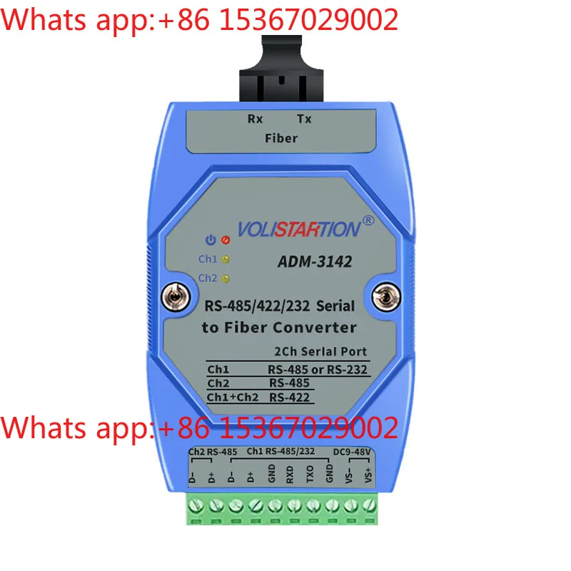 ADM-3142 RS485/422/232 Transceptor óptico Serial óptico Cat 485 a fuente de alimentación de fibra óptica 24V