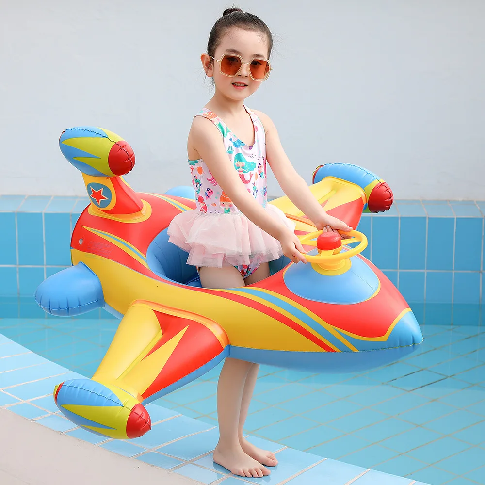 Kids Airplane Infant Float Pool Swimming Ring Inflatable Circle Baby Seat with Steering Wheel Summer Beach Party Pool Toys