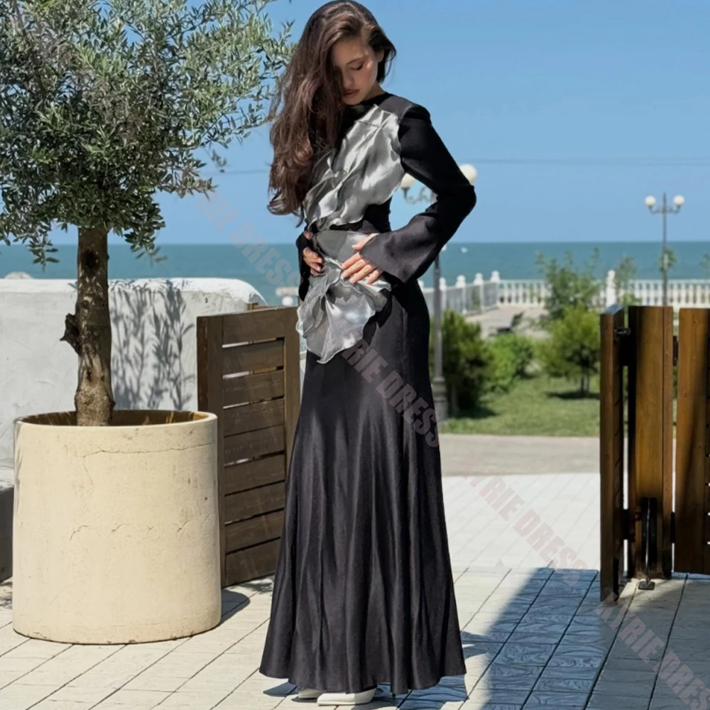 Fashion Mother of The Bride Dresses 2026 Customized Scoop Neck Full Sleeves Ruffle Column Wedding Guest Dress Party Evening Gown