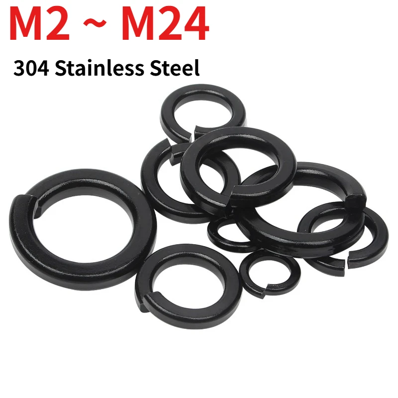 Black 304 Stainless Steel Spring Lock Washer DIN127 A2-70 Anti-loose Spring Gasket  for Bolt Fastener M2 M3 M4 M5 M6 M8 M10 -M24