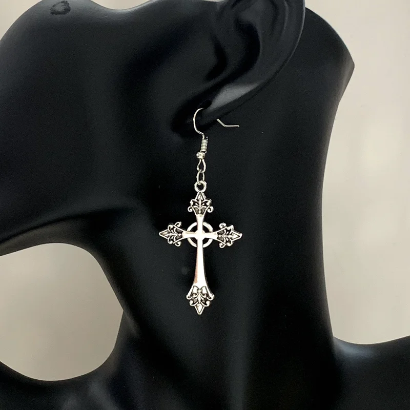 Cross Gothic Hoop Earrings Large silver colour Statement Trad Goth Jewelry fashion delicacy 2023 new women gift girlfriend view 2