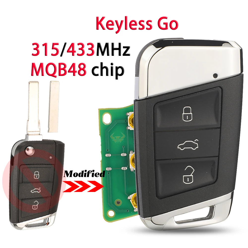 Jingyuqin 3Buttons 315/434MHz MQB48 chip Smart Remote Key FOB For VW Passat B8 Superb A7 Magotan 2015-2018 Fob Replacement