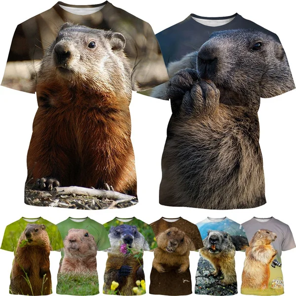 

New Animal Groundhog Printed T Shirt Men's Marmota Casual Fashion Short-sleeved T Shirt 3D Harajuku Streetwear Top