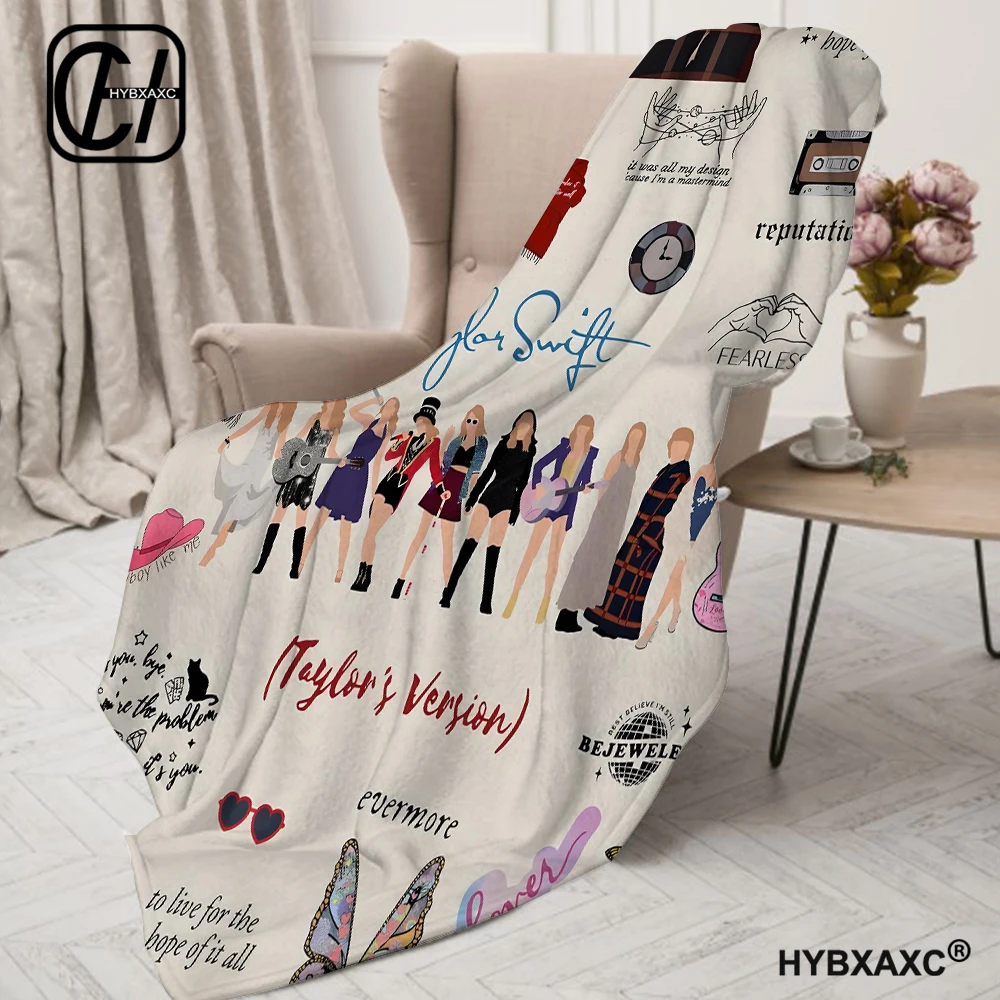 Star T-Taylor SwiftS Fashion Print Thickened Flannel Blanket, Warm, Skin-friendly, Soft, Suitable for Sofa, Bed, Travel, Office