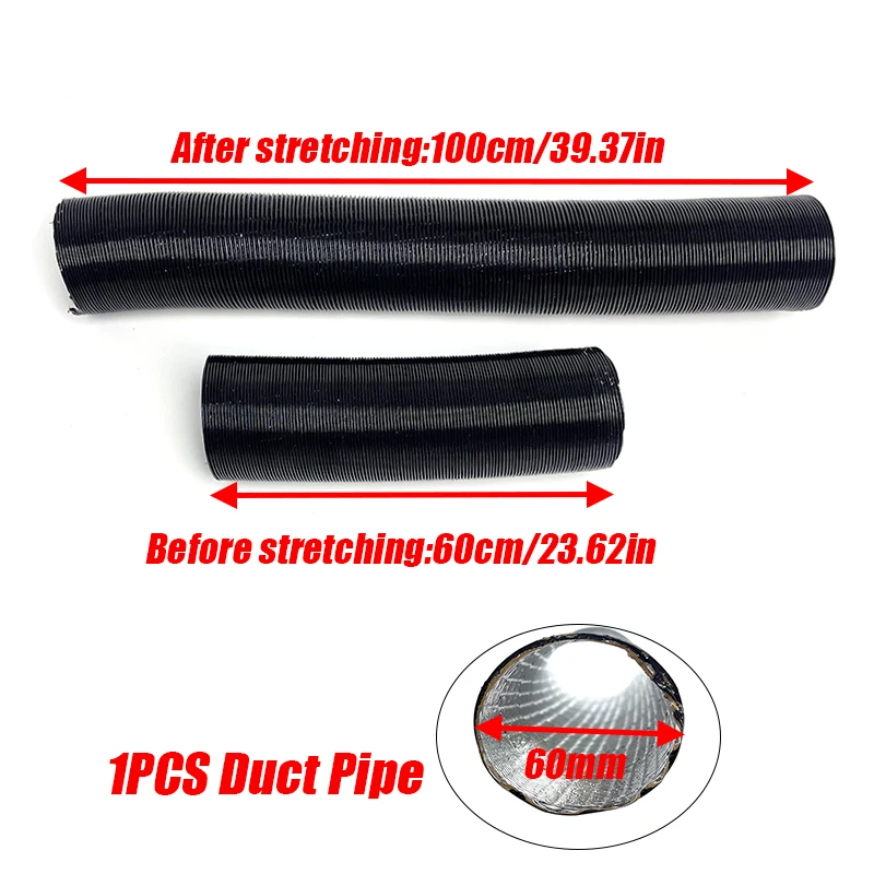 60mm Diameter 100cm Length Diesel Parking Heater Duct Ducting Pipe Hose Black For Webasto Eberspacher Heater Car Camper