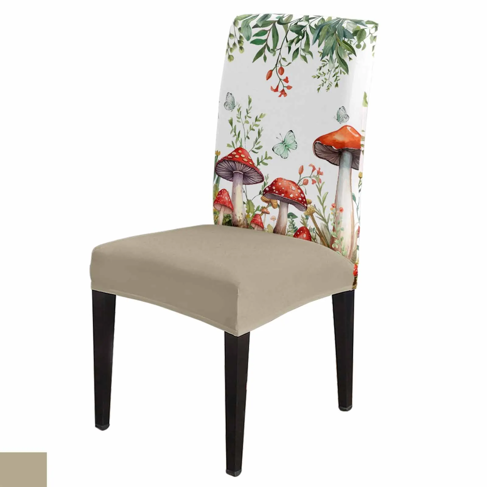 Plant Mushroom Butterfly Watercolor Chair Cover Set Kitchen Stretch Spandex Seat Slipcover Home Decor Dining Room Seat Cover