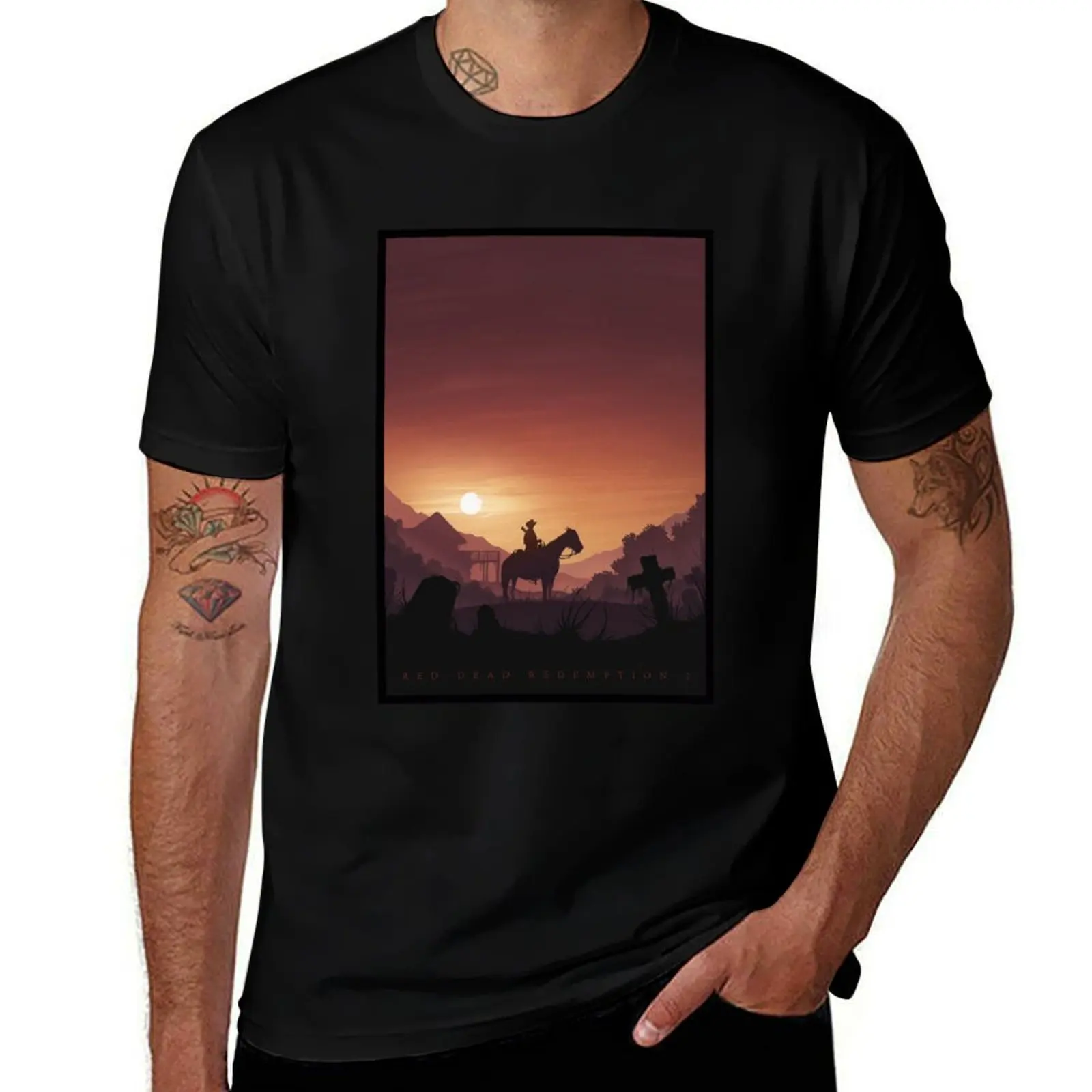 

Western Cowboy Video Gaming Art T-Shirt Daily Wear Plain Short Sleeve Shirt