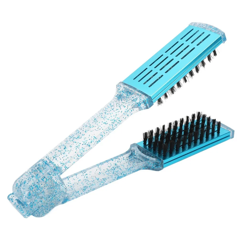 

Multifunction Hair Straightener Clamp Brush Blue ABS Double Sided Straightener Brush Exquisite Double Sided Straightening Comb