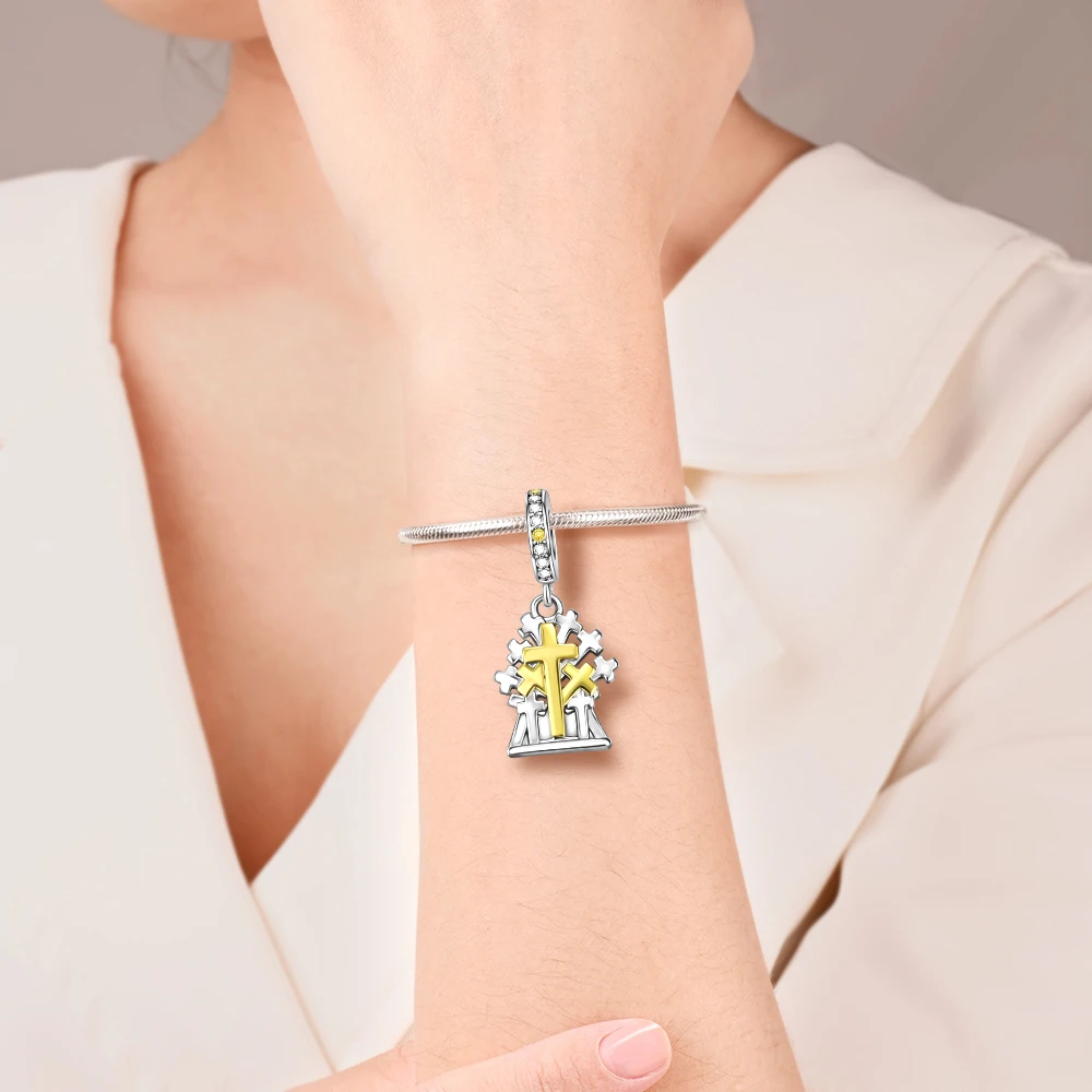 Danturn 925 Sterling Silver Original Beads Cross Dangle Charm fit Snake Chain Bracelet Fashion Women Jewelry Making