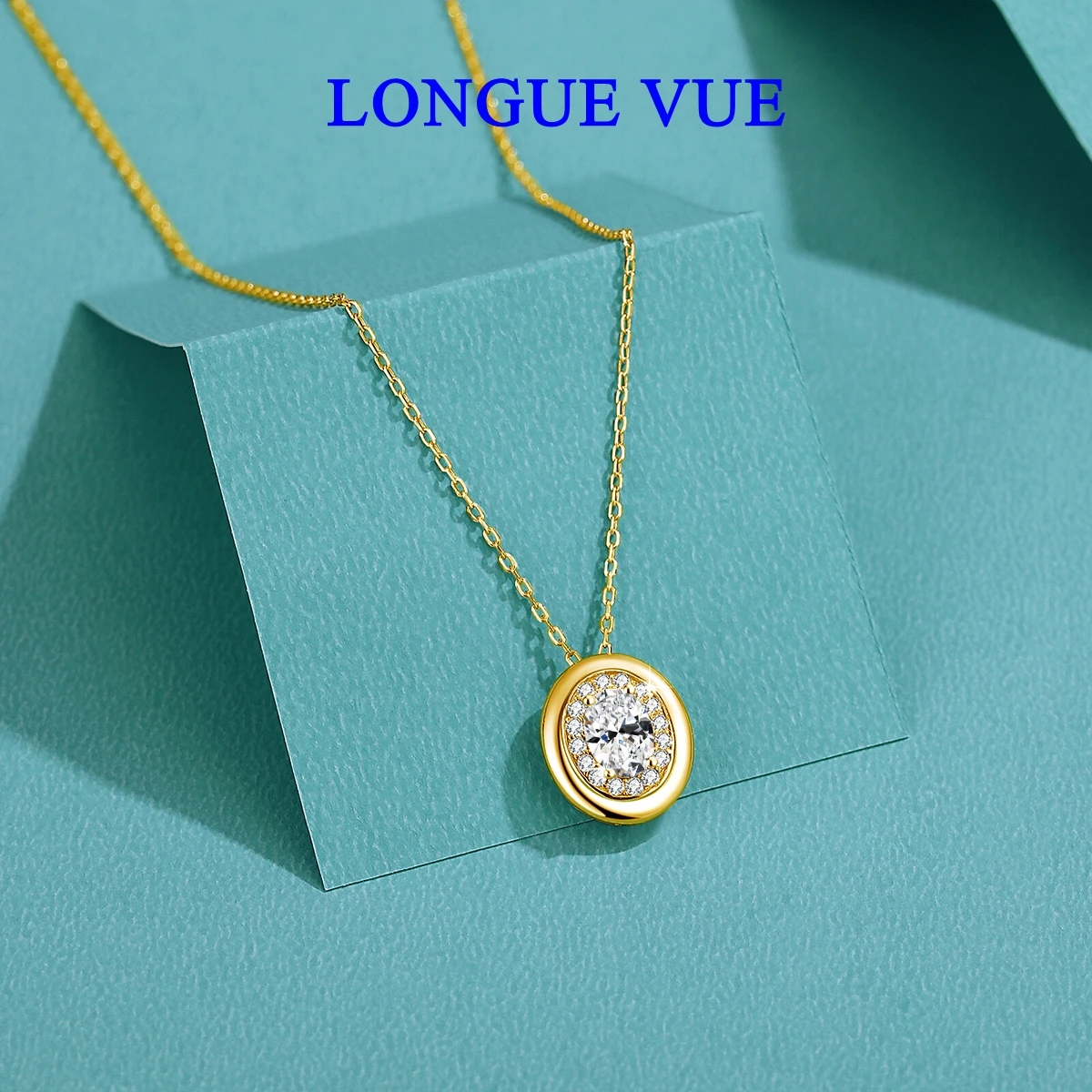 

Ожерелье из стерлингового серебра 925 пробы, золото 18 карат, овальный муассанит с ореолом, ожерелье для женщин, цепочка на шею, ювелирные изделия