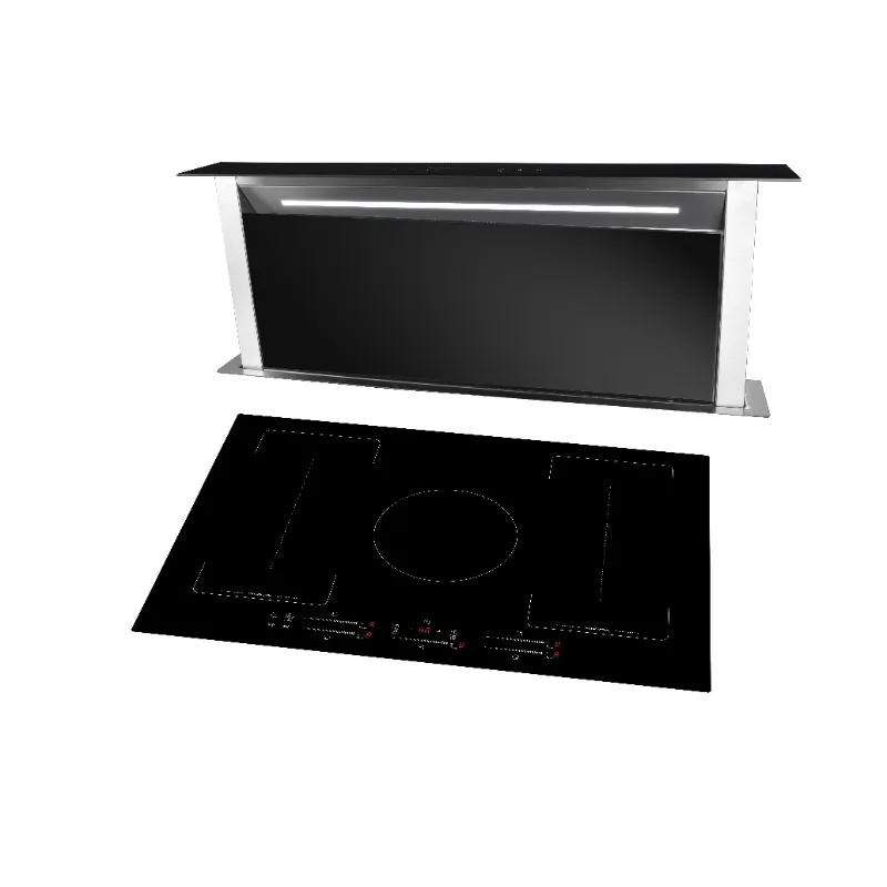 

Electric slide-out range hoods of glass and stainless steel for household and hotel use