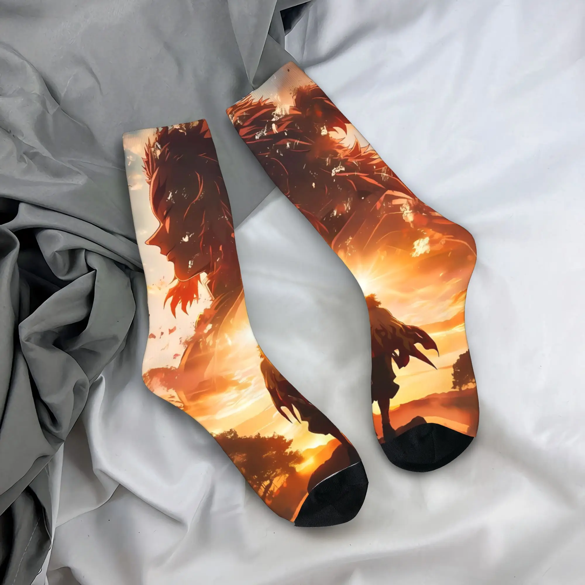 أنيمي Kyōjurō Rengoku الجوارب جوارب غير رسمية الرجال الدافئة لينة في الهواء الطلق الجوارب الخريف الرسم المضادة للبكتيريا الجوارب