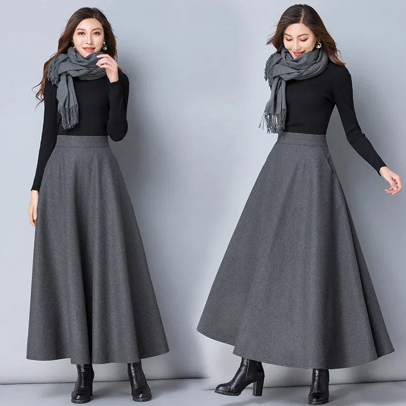 

Woman Midi Long Skirt Female Solid Color Vintage High Waist Stitch Pleated Skirt Ladies High Waist Casual Fashion Skirts G03