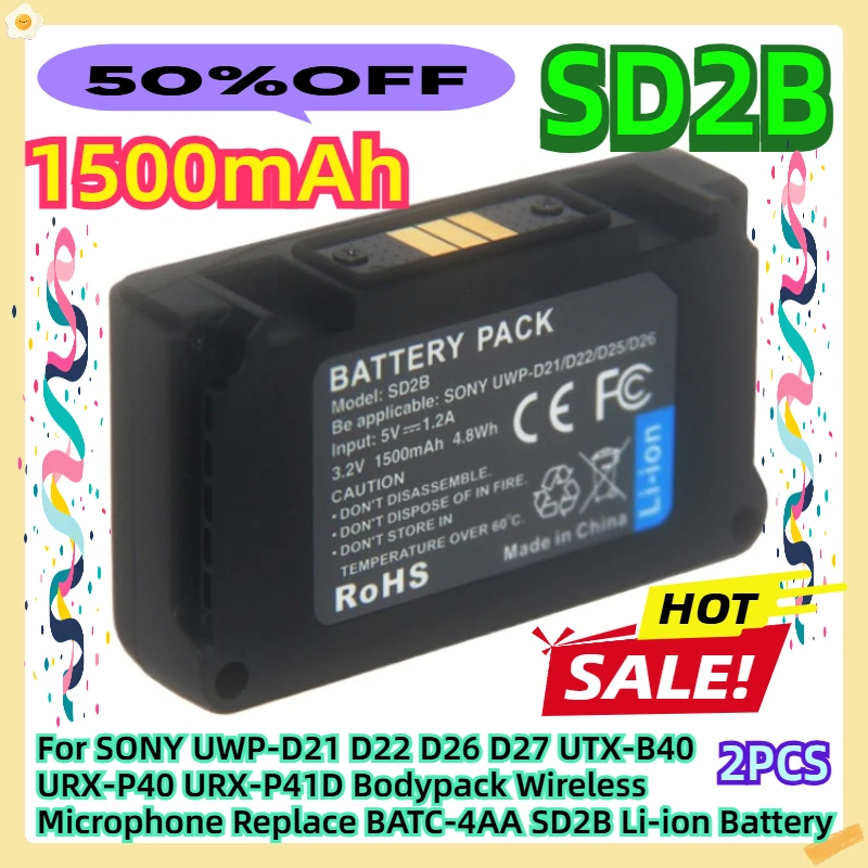 

For SONY UWP-D21 D22 D26 D27 UTX-B40 URX-P40 URX-P41D Bodypack Wireless Microphone Replace BATC-4AA SD2B Li-ion 3.2V Battery