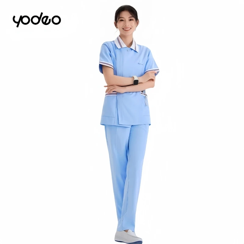 Classic nurse uniform short sleeved women set thin thick round neck surgical dental clinical laboratory work clothes