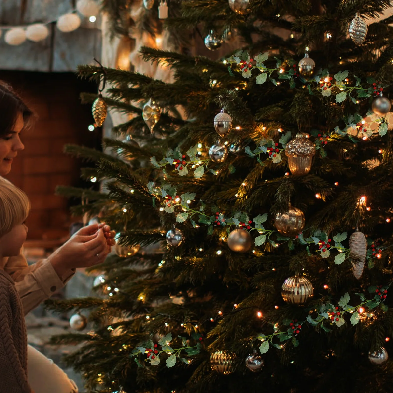 

1pc Christmas Vine Lights Led Light String Decor For Holiday Party Window Wall Door Indoor Outdoor Festive Garland Decoration