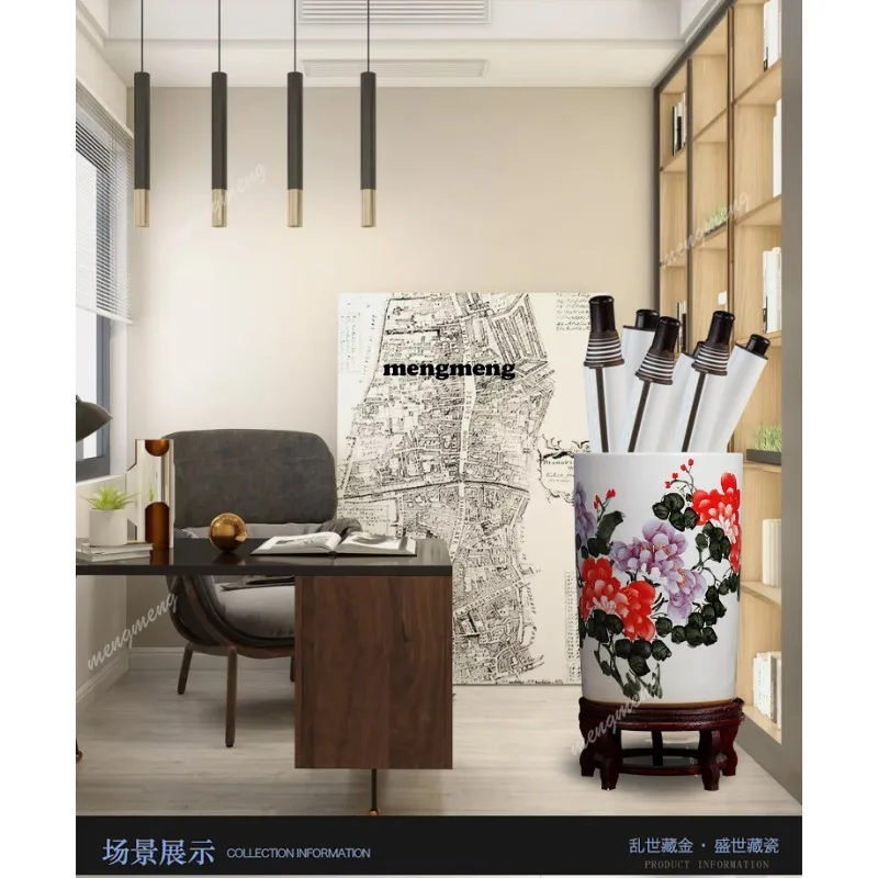 Ceramic large vase quiver painting cylinder scroll calligraphy painting floor flower arrangement living room home decoration