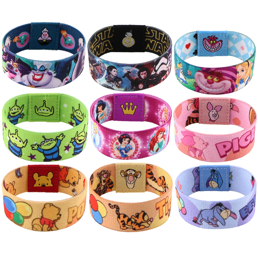 

Cute Classic Cartoon Bear Wide Band Bangles Armband Princess Pattern Stretch Wristband Bracelet Men Women Bracelet Accessories