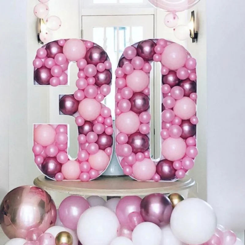 73/100cm Blank Giant Big Number 0-9 Balloon Filling Box Mosaic Frame Balloons Stand Kids Adults Birthday Anniversary Party Decor