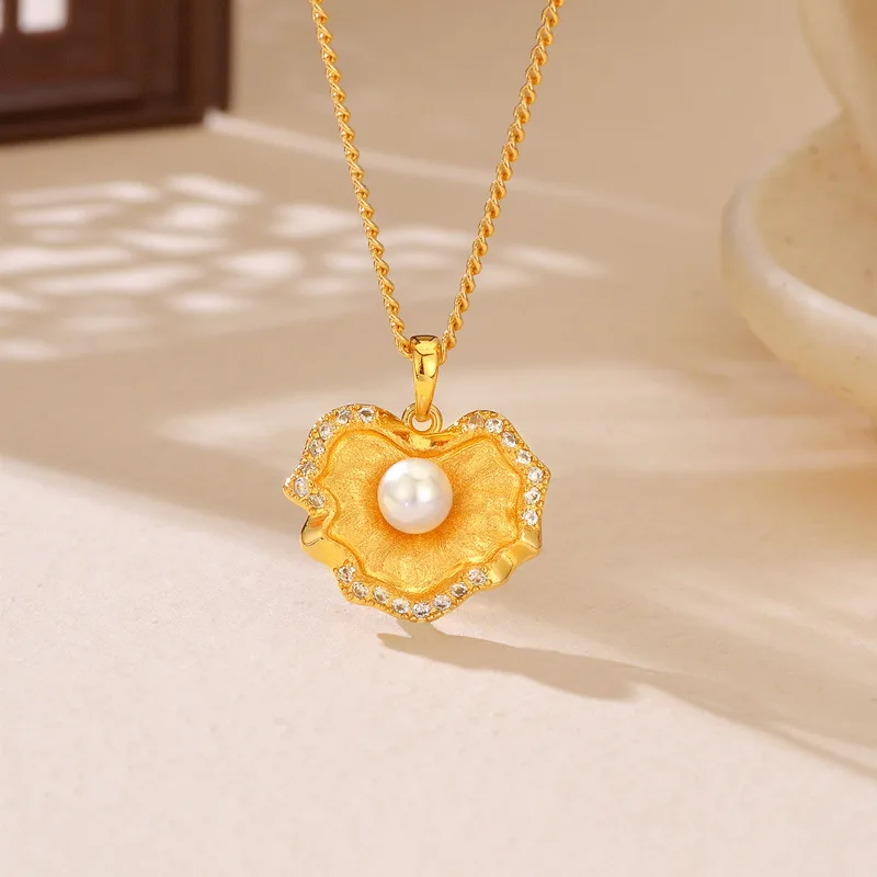 قلادة نسائية على شكل صدفة من اللؤلؤ مرصعة بالألماس وسلسلة الترقوة #3