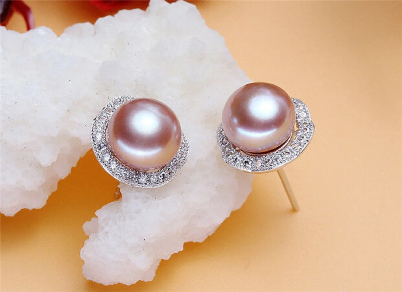 Charming Natural 9-8mm Perfect South  Sea White Pink Purple Pearl Earrings Exquisite 925s