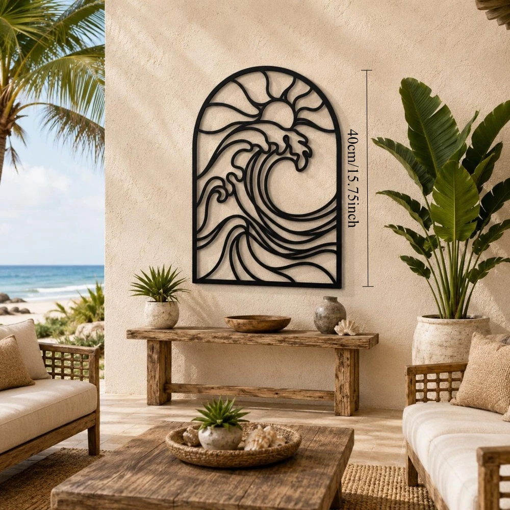 CIFBUY Iron Wall Art Coastal Ocean Wave Metal Waterproof Sculpture For Home Hanging Decor Nautical Gift
