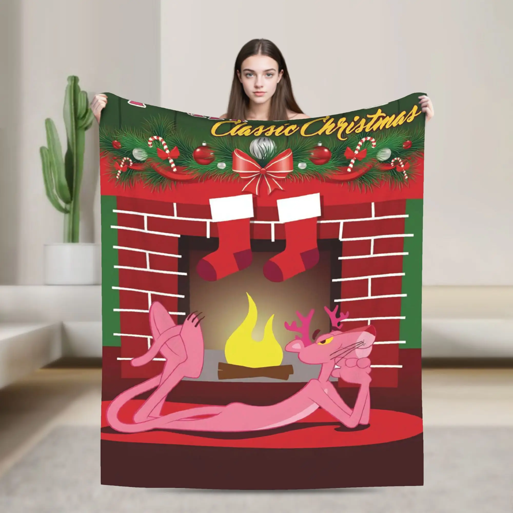 

Рождественское фланелевое одеяло P-Panther, осеннее теплое постельное белье, пледы для мальчиков и девочек, уличное эстетическое покрывало, чехол для дивана-кровати