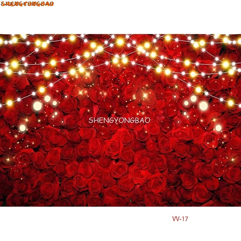 SHENGYONGBAO-Feliz Dia dos Namorados Fotografia Backdrops, parede de flores românticas, rosas, amantes do casamento, Photo Studio Background, QM-01
