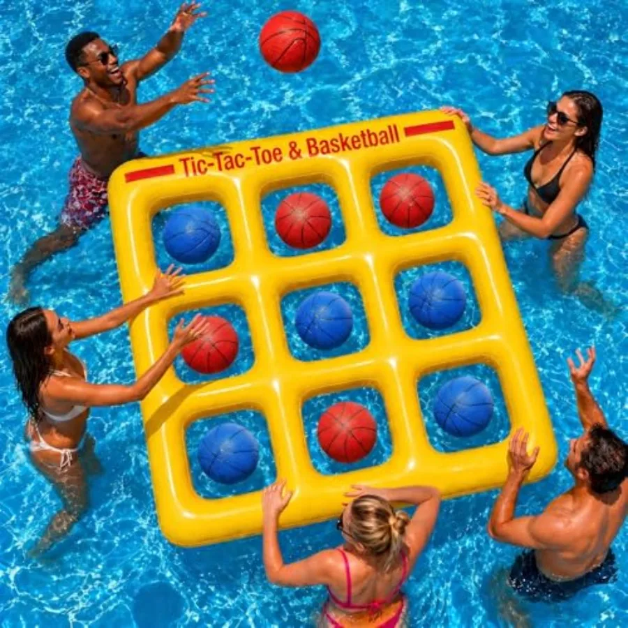 Pool Toy Games: Upgraded Tic-Tac-Toe Basketball Set Inflatable Anti-Wind Design 10 Balls 5 Red 5 Blue for Adults Teens Family O