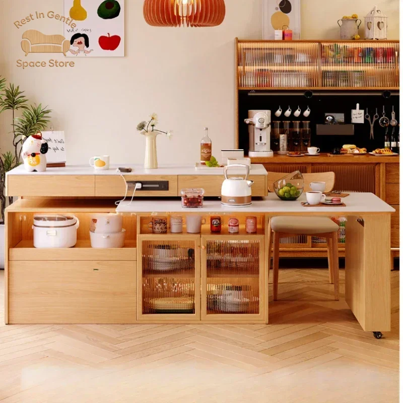 Drawer Kitchen Storage Table Wheels Socket Organizer Kitchen Extensible Dining Tables 4 Chairs Set Island Mesa Comedor Furniture