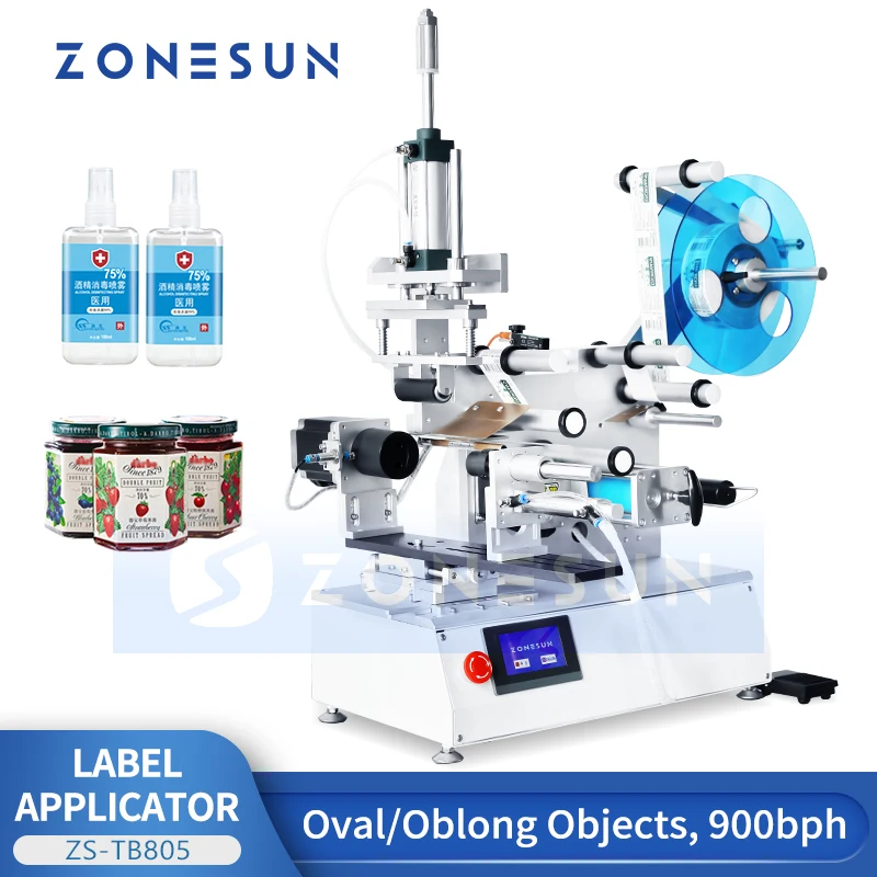 ZONESUN Semi-automatic Plastic Can Irregular PET Water Ampoule Bottle Lighter Sticker Labeling Machine Label Applicator ZS-TB805