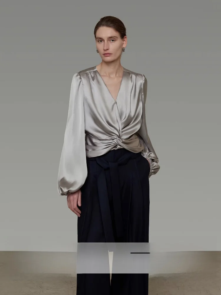 

Женское атласное платье Ele V-Ne с узлом, весна 2026, новое, простое, элегантное, свободного кроя, длинное, повседневное, для работы и отдыха