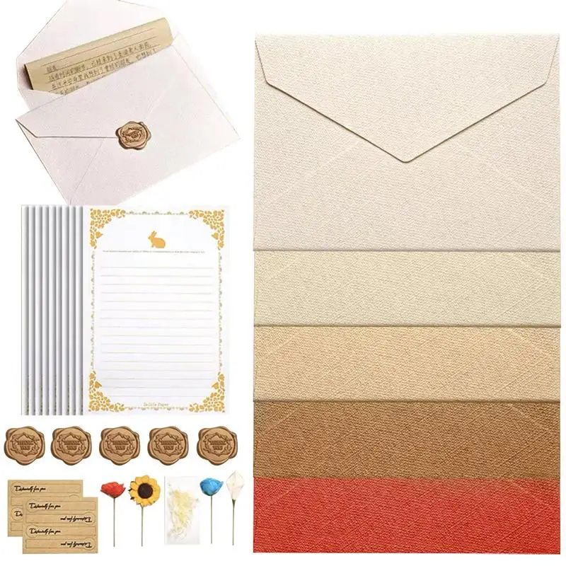 Letter Paper And Envelopes Set 5 Envelopes Sackcloth Stationery Set Stationery Set For Inviting Cards Multipurpose No Deforming