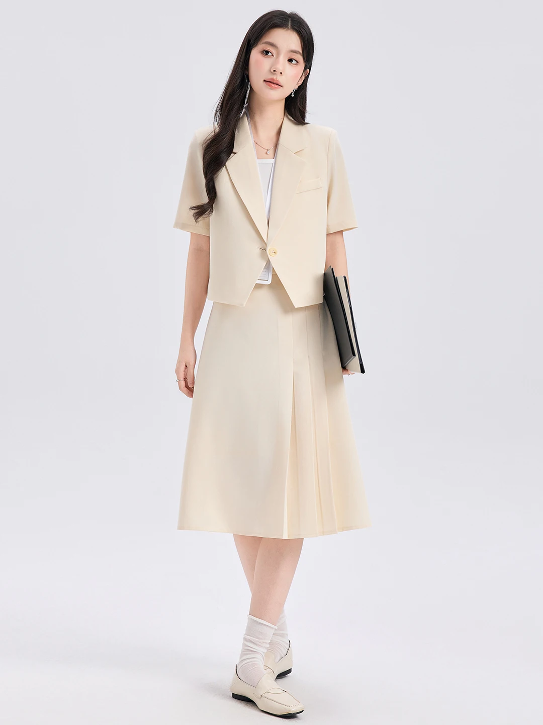  Anti-Aging Thin Suit Set for Women Summer New Style Office Work Interview Outfit Polyester Fabric Short Sleeve Straight...