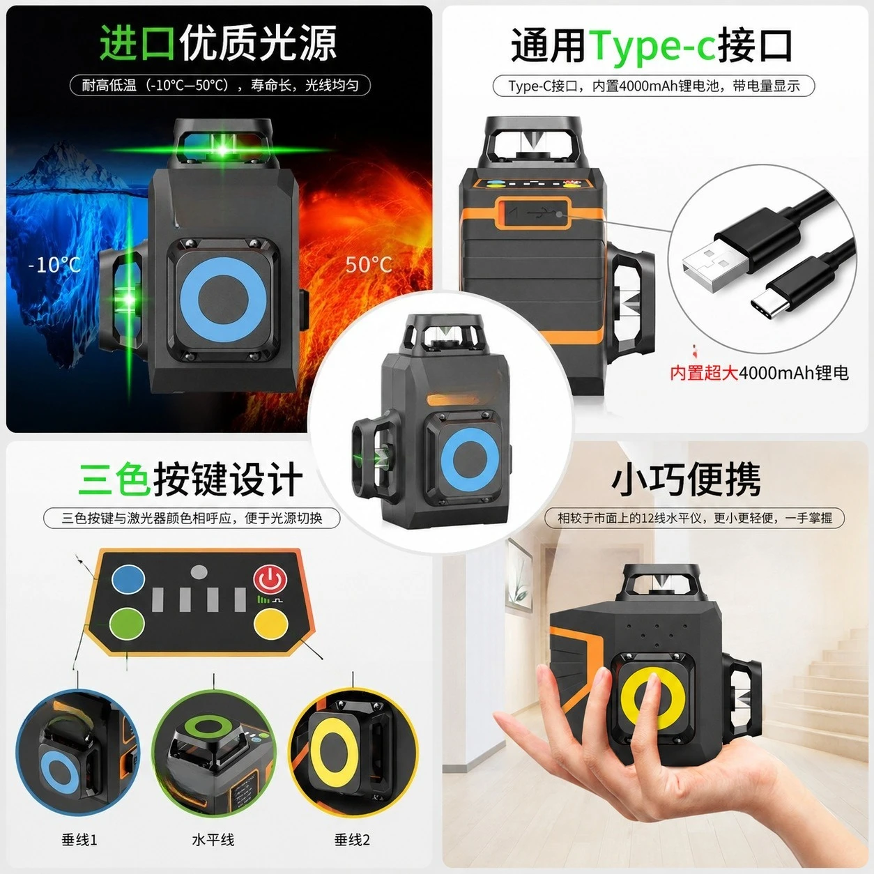 Utility Remote Control 3D 12-Line Green Laser Level Professional Strong Light Laser Line Projector Wall Laying Level Tool