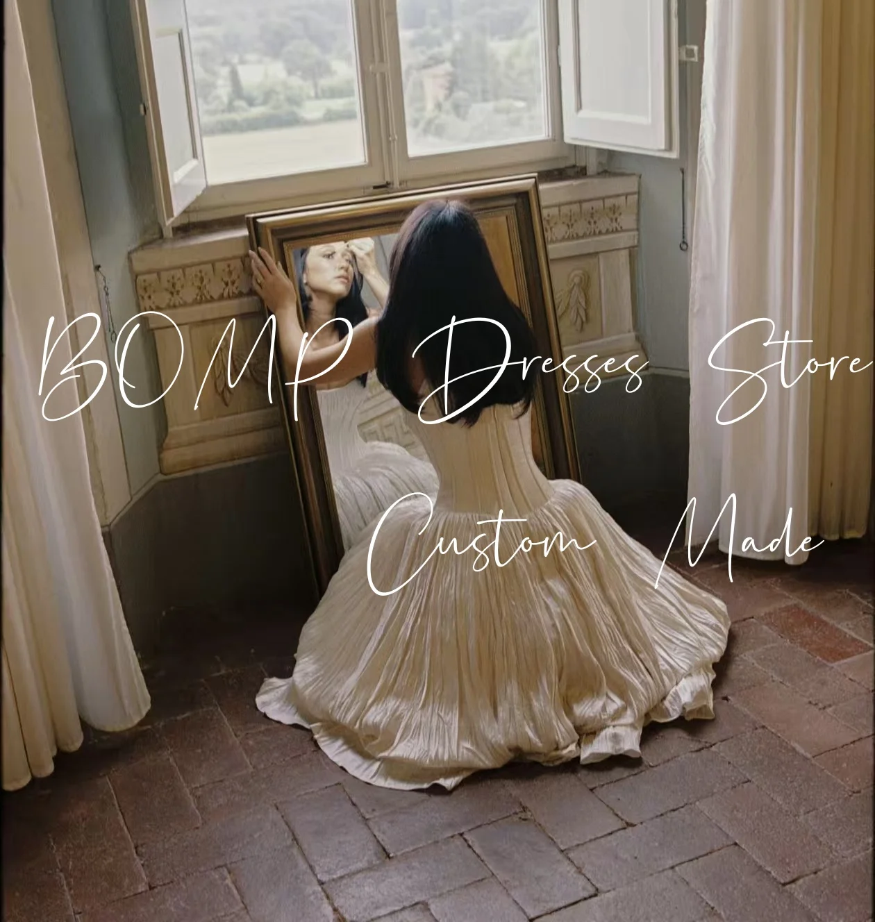 Suknia ślubna BOMP w stylu vintage, plisowana, bez ramiączek, drapowana, o kroju litery A, do ziemi, z satyny w kolorze kości słoniowej, szyta na miarę, Vestido de novia