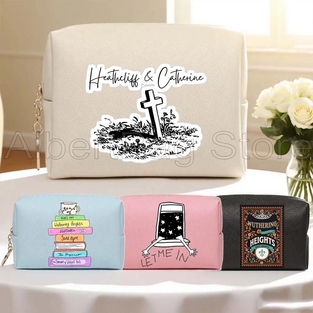 

Cathy Heathcliff Wuthering Heights Emily Bronte Books Gifts PU Travel Cosmetic Bag Women Makeup Waterproof Toiletry Storage Bag