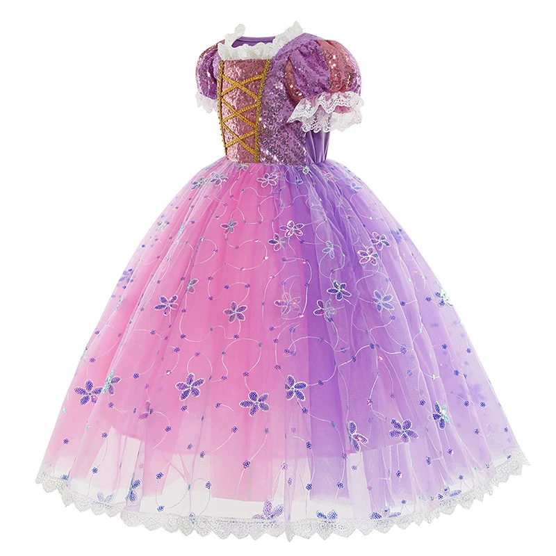 New Children's Princess Dress Embroidered Sequin Mesh Dresses Summer Girl Cosplay Christmas Halloween Party Custumes Dress Pink