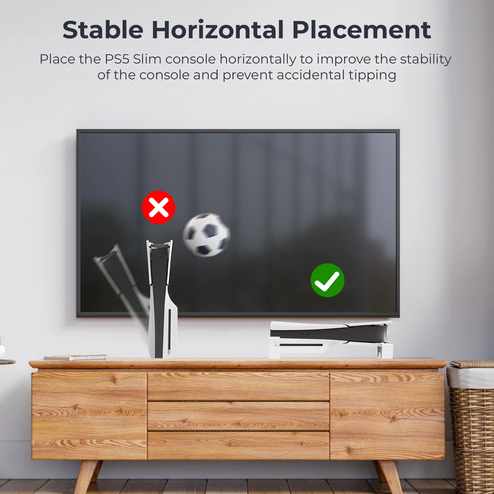 Horizontal Stand for PS5 Pro/PS5 Slim Console, Flat Base Stand Stable Accessories for PlayStation 5 Slim/Pro Disc & Digital Edition (Not for PS5) - view 2