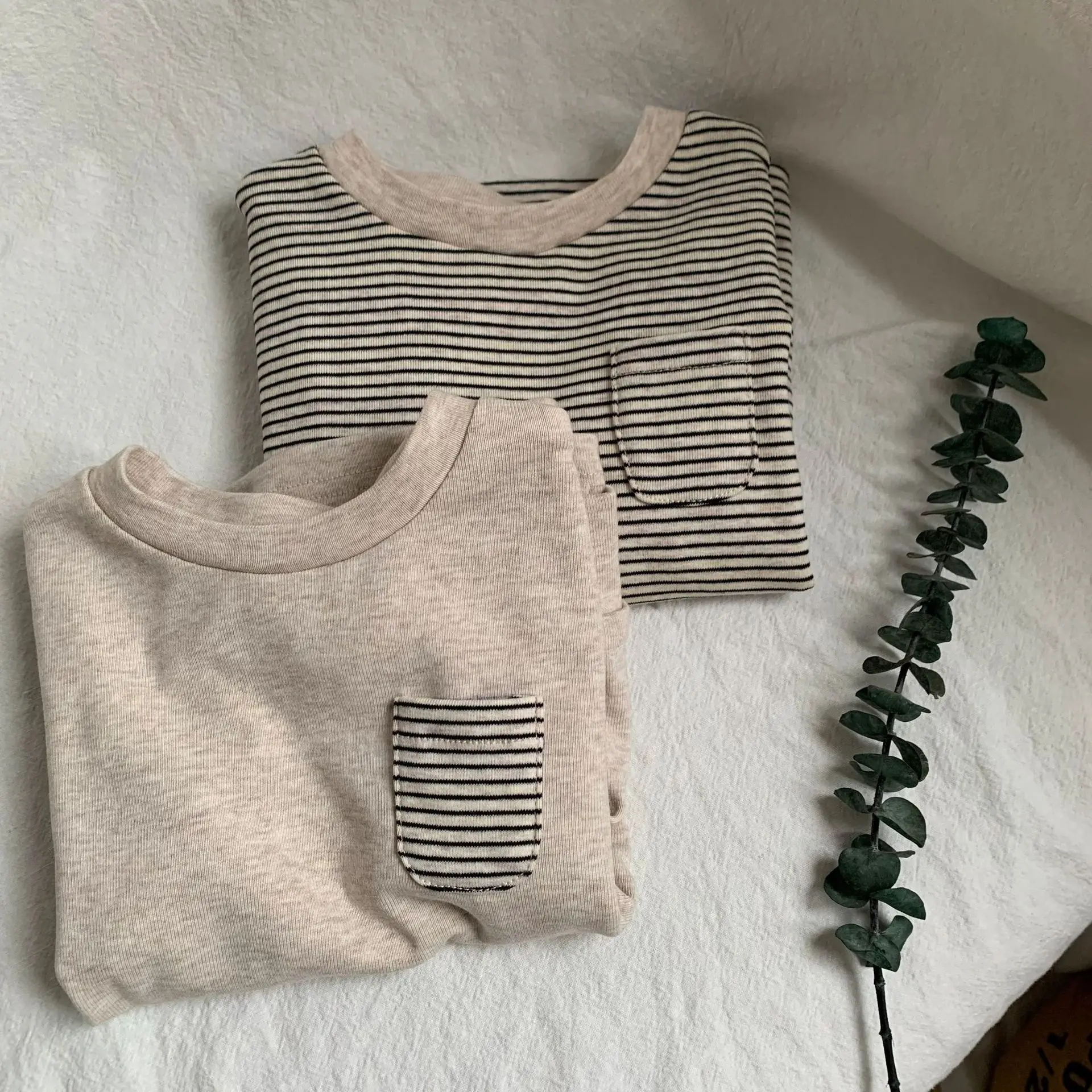 2024 Spring New Baby Long Sleeve T Shirts Boys Girls Striped Casual Tops Toddler Loose Versatile Bottoming Shirt Kids Clothes